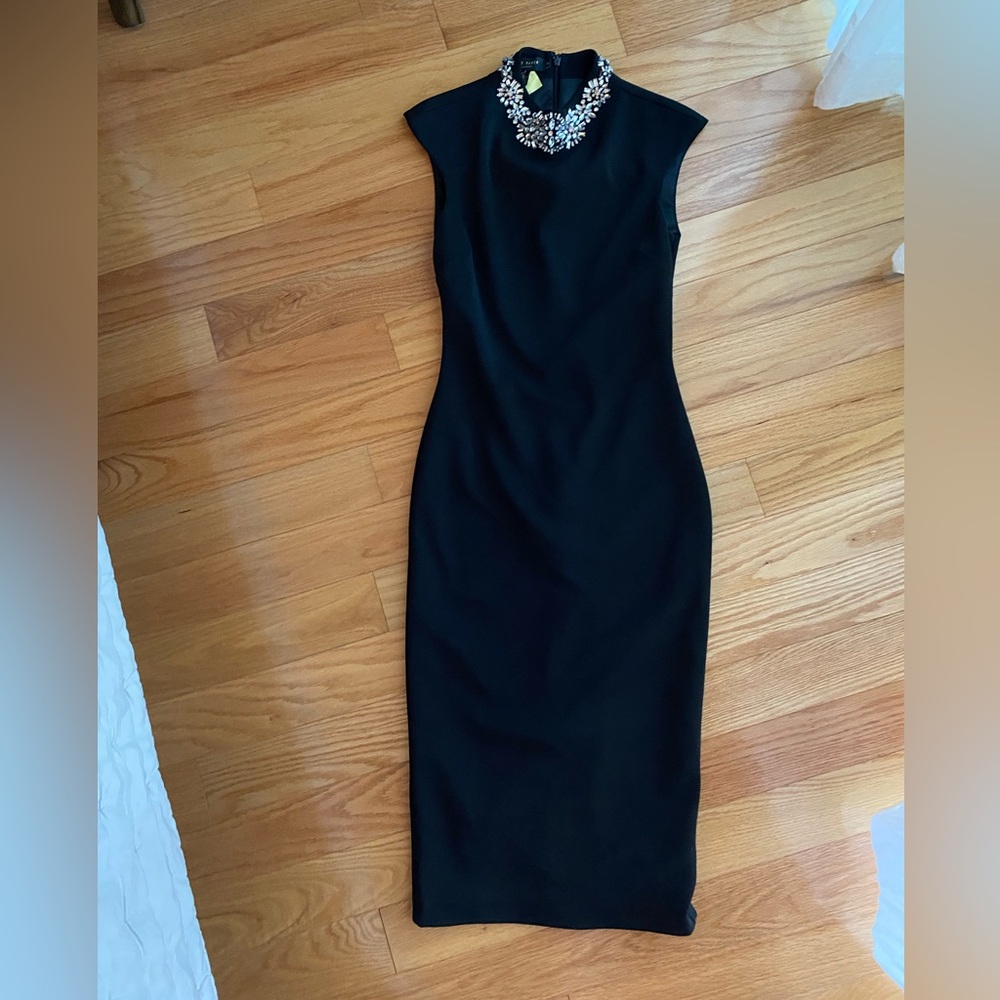 Ted Baker London Black Midi Dress with Crystal Neck Embellishment